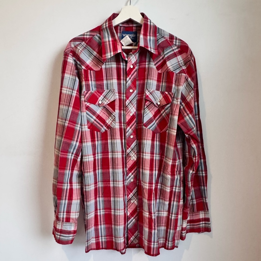 Wrangler men's plaid Western pearl snap long-sleeve shirt Size LT